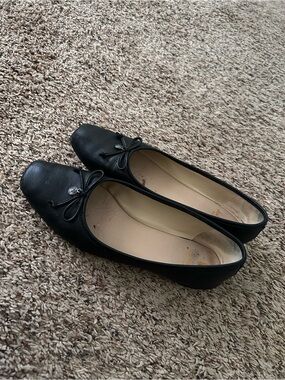 Sam Edelman Black Leather Ballet Flats with Bow Accent